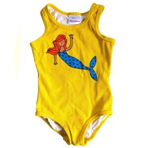 Hanna Andersson Yellow Ribbed One Piece Mermaid Swimming Suit, Size 3, Beach